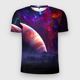 Мужская футболка 3D Slim с принтом Бесконечное космическое пространство   Планета в Санкт-Петербурге, 100% полиэстер с улучшенными характеристиками | приталенный силуэт, круглая горловина, широкие плечи, сужается к линии бедра | 