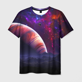 Мужская футболка 3D с принтом Бесконечное космическое пространство   Планета , 100% полиэфир | прямой крой, круглый вырез горловины, длина до линии бедер | 