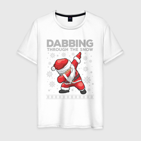 Мужская футболка хлопок с принтом Through the snow Santa dabbing в Кировске, 100% хлопок | прямой крой, круглый вырез горловины, длина до линии бедер, слегка спущенное плечо. | 
