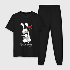Мужская пижама хлопок с принтом Зубастый кролик, иди за кроликом в Петрозаводске, 100% хлопок | брюки и футболка прямого кроя, без карманов, на брюках мягкая резинка на поясе и по низу штанин
 | 