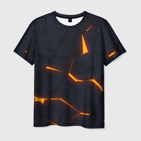 Мужская футболка 3D с принтом Неоновые плиты в разломе в Санкт-Петербурге, 100% полиэфир | прямой крой, круглый вырез горловины, длина до линии бедер | 
