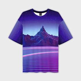 Мужская футболка OVERSIZE 3D с принтом Neon mountains   Vaporwave ,  |  | Тематика изображения на принте: 