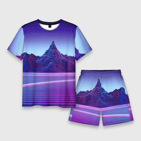 Мужской костюм с шортами 3D с принтом Neon mountains   Vaporwave ,  |  | Тематика изображения на принте: 