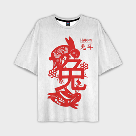 Мужская футболка OVERSIZE 3D с принтом Red rabbits   happy chinese New Year в Тюмени,  |  | 