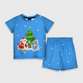 Детский костюм с шортами 3D с принтом Дед Мороз, Снегурочка и елка в Петрозаводске,  |  | Тематика изображения на принте: 