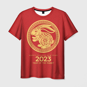 Мужская футболка 3D с принтом Happy chinese New Year   2023 year of the rabbit в Белгороде, 100% полиэфир | прямой крой, круглый вырез горловины, длина до линии бедер | 