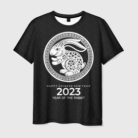 Мужская футболка 3D с принтом 2023 year of rabbit, chinese New Year в Курске, 100% полиэфир | прямой крой, круглый вырез горловины, длина до линии бедер | 