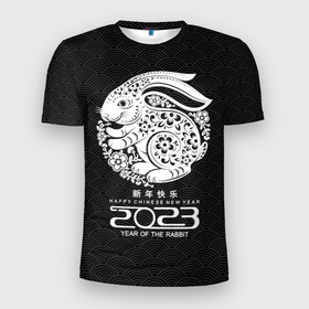 Мужская футболка 3D Slim с принтом Year of the rabbit, year of the rabbit, 2023 в Белгороде, 100% полиэстер с улучшенными характеристиками | приталенный силуэт, круглая горловина, широкие плечи, сужается к линии бедра | 