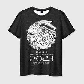 Мужская футболка 3D с принтом Year of the rabbit, year of the rabbit, 2023 в Екатеринбурге, 100% полиэфир | прямой крой, круглый вырез горловины, длина до линии бедер | 