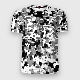 Мужская футболка 3D Slim с принтом Городской (пиксель) камуфляж в Новосибирске, 100% полиэстер с улучшенными характеристиками | приталенный силуэт, круглая горловина, широкие плечи, сужается к линии бедра | 