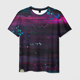 Мужская футболка 3D с принтом Фиолетовые абстрактные волны и камни в Тюмени, 100% полиэфир | прямой крой, круглый вырез горловины, длина до линии бедер | 