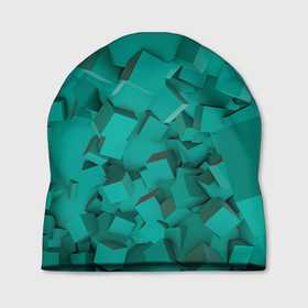 Шапка 3D с принтом Абстрактные сине зелёные кубы в Санкт-Петербурге, 100% полиэстер | универсальный размер, печать по всей поверхности изделия | Тематика изображения на принте: 