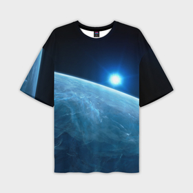 Мужская футболка OVERSIZE 3D с принтом Яркая звезда над горизонтом   космос ,  |  | 