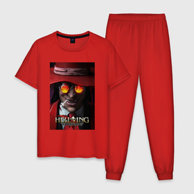 Мужская пижама хлопок с принтом Hellsing   Alucard face в Тюмени, 100% хлопок | брюки и футболка прямого кроя, без карманов, на брюках мягкая резинка на поясе и по низу штанин
 | 