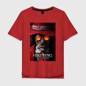 Мужская футболка хлопок Oversize с принтом Hellsing   Alucard face в Тюмени, 100% хлопок | свободный крой, круглый ворот, “спинка” длиннее передней части | 