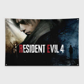 Флаг-баннер с принтом Леон Resident evil 4 remake в Тюмени, 100% полиэстер | размер 67 х 109 см, плотность ткани — 95 г/м2; по краям флага есть четыре люверса для крепления | 