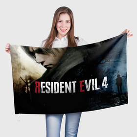 Флаг 3D с принтом Леон Resident evil 4 remake в Курске, 100% полиэстер | плотность ткани — 95 г/м2, размер — 67 х 109 см. Принт наносится с одной стороны | 