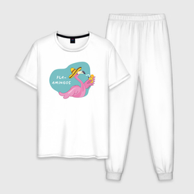 Мужская пижама хлопок с принтом Фламинго   Flaamingos в Екатеринбурге, 100% хлопок | брюки и футболка прямого кроя, без карманов, на брюках мягкая резинка на поясе и по низу штанин
 | 