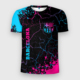 Мужская футболка 3D Slim с принтом Barcelona   neon gradient: надпись, символ в Екатеринбурге, 100% полиэстер с улучшенными характеристиками | приталенный силуэт, круглая горловина, широкие плечи, сужается к линии бедра | 