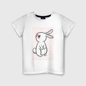 Детская футболка хлопок с принтом Милый кролик и много сердечек в Белгороде, 100% хлопок | круглый вырез горловины, полуприлегающий силуэт, длина до линии бедер | 