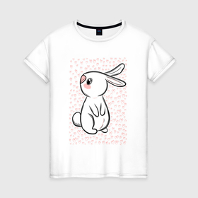 Женская футболка хлопок с принтом Милый кролик и много сердечек в Курске, 100% хлопок | прямой крой, круглый вырез горловины, длина до линии бедер, слегка спущенное плечо | 
