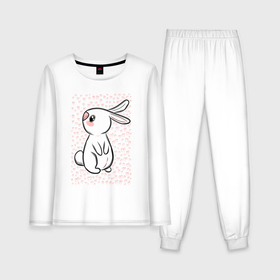 Женская пижама хлопок (с лонгсливом) с принтом Милый кролик и много сердечек в Белгороде,  |  | Тематика изображения на принте: 