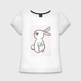 Женская футболка хлопок Slim с принтом Милый кролик и много сердечек в Белгороде,  |  | Тематика изображения на принте: 
