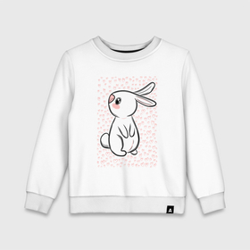 Детский свитшот хлопок с принтом Милый кролик и много сердечек в Белгороде, 100% хлопок | круглый вырез горловины, эластичные манжеты, пояс и воротник | Тематика изображения на принте: 