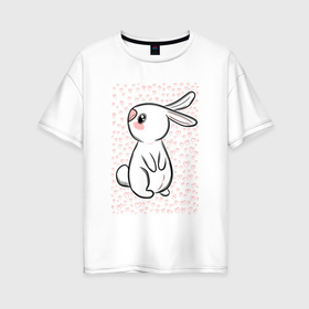 Женская футболка хлопок Oversize с принтом Милый кролик и много сердечек в Белгороде, 100% хлопок | свободный крой, круглый ворот, спущенный рукав, длина до линии бедер
 | 
