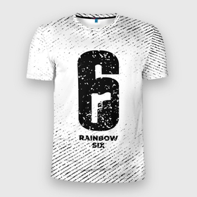 Мужская футболка 3D Slim с принтом Rainbow Six с потертостями на светлом фоне в городе Новоалтайск, 100% полиэстер с улучшенными характеристиками | приталенный силуэт, круглая горловина, широкие плечи, сужается к линии бедра | 