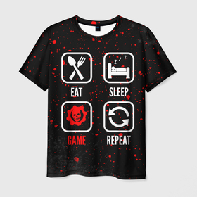 Мужская футболка 3D с принтом Eat, sleep, Gears of War, repeat в Новосибирске, 100% полиэфир | прямой крой, круглый вырез горловины, длина до линии бедер | 
