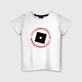 Детская футболка хлопок с принтом Символ Roblox и красная краска вокруг в Белгороде, 100% хлопок | круглый вырез горловины, полуприлегающий силуэт, длина до линии бедер | 