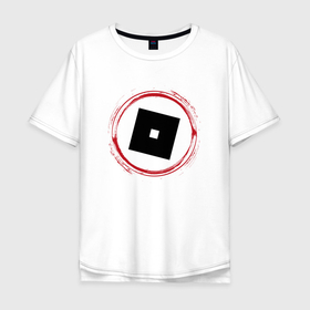 Мужская футболка хлопок Oversize с принтом Символ Roblox и красная краска вокруг в Новосибирске, 100% хлопок | свободный крой, круглый ворот, “спинка” длиннее передней части | Тематика изображения на принте: 