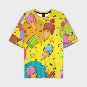 Мужская футболка OVERSIZE 3D с принтом Мороженое   Ice cream в Кировске,  |  | Тематика изображения на принте: 