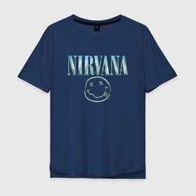 Мужская футболка хлопок Oversize с принтом Nirvana   смайлик в Новосибирске, 100% хлопок | свободный крой, круглый ворот, “спинка” длиннее передней части | 