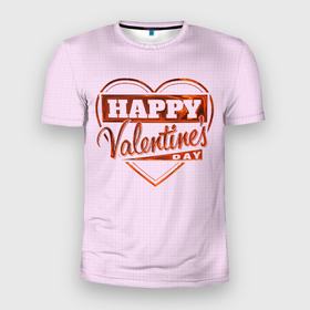 Мужская футболка 3D Slim с принтом Happy Valentines Day в Петрозаводске, 100% полиэстер с улучшенными характеристиками | приталенный силуэт, круглая горловина, широкие плечи, сужается к линии бедра | Тематика изображения на принте: 
