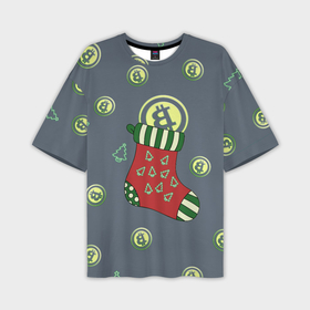 Мужская футболка OVERSIZE 3D с принтом Christmas funny bitcoin ,  |  | 