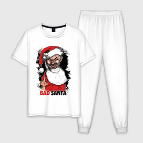 Мужская пижама хлопок с принтом Bad Santa, fuck you в Кировске, 100% хлопок | брюки и футболка прямого кроя, без карманов, на брюках мягкая резинка на поясе и по низу штанин
 | 
