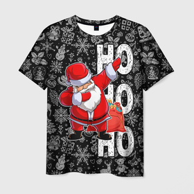 Мужская футболка 3D с принтом Santa Claus, dabbing, through the snow , 100% полиэфир | прямой крой, круглый вырез горловины, длина до линии бедер | 