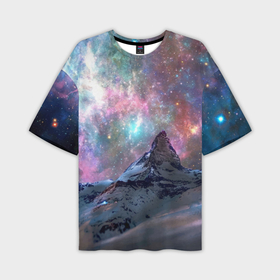 Мужская футболка OVERSIZE 3D с принтом Снежная вершина и бесконечное космическое пространство в Белгороде,  |  | 