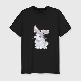 Мужская футболка хлопок Slim с принтом Пушистый кролик в Курске, 92% хлопок, 8% лайкра | приталенный силуэт, круглый вырез ворота, длина до линии бедра, короткий рукав | 