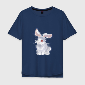 Мужская футболка хлопок Oversize с принтом Пушистый кролик в Санкт-Петербурге, 100% хлопок | свободный крой, круглый ворот, “спинка” длиннее передней части | 