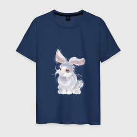 Мужская футболка хлопок с принтом Пушистый кролик в Петрозаводске, 100% хлопок | прямой крой, круглый вырез горловины, длина до линии бедер, слегка спущенное плечо. | 