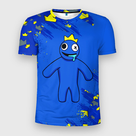 Мужская футболка 3D Slim с принтом Радужные друзья Синий в короне в Кировске, 100% полиэстер с улучшенными характеристиками | приталенный силуэт, круглая горловина, широкие плечи, сужается к линии бедра | 