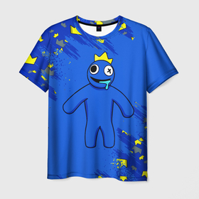 Мужская футболка 3D с принтом Радужные друзья Синий в короне в Тюмени, 100% полиэфир | прямой крой, круглый вырез горловины, длина до линии бедер | 