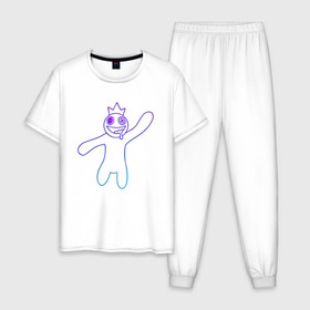 Мужская пижама хлопок с принтом Роблокс: Синий неон , 100% хлопок | брюки и футболка прямого кроя, без карманов, на брюках мягкая резинка на поясе и по низу штанин
 | 