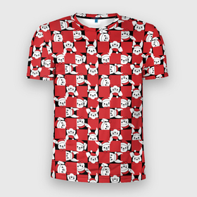 Мужская футболка 3D Slim с принтом Кролики в красных шапках в Новосибирске, 100% полиэстер с улучшенными характеристиками | приталенный силуэт, круглая горловина, широкие плечи, сужается к линии бедра | 