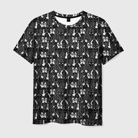 Мужская футболка 3D с принтом Кролики черно белые в Петрозаводске, 100% полиэфир | прямой крой, круглый вырез горловины, длина до линии бедер | Тематика изображения на принте: 