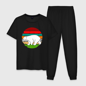 Мужская пижама хлопок с принтом Полярный белый медведь в Тюмени, 100% хлопок | брюки и футболка прямого кроя, без карманов, на брюках мягкая резинка на поясе и по низу штанин
 | 