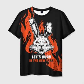 Мужская футболка 3D с принтом Let it burn in the new year, rabbit в Новосибирске, 100% полиэфир | прямой крой, круглый вырез горловины, длина до линии бедер | 